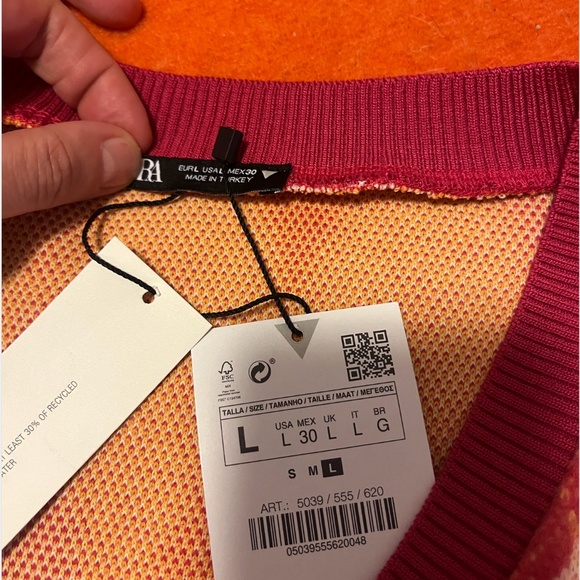 Zara pink, red and yellow argyle V-neck jacquard knit vest NWT - Picture 3 of 6